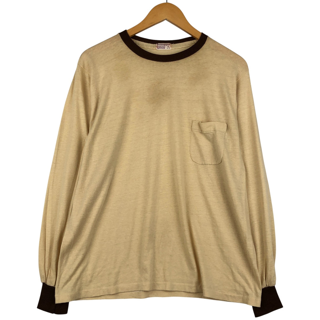 Vintage 1980'S Munsingwear Solid Pocket Long Sleeve T-Shirt, Men's XL polyester Beige type Vintage Second Hand