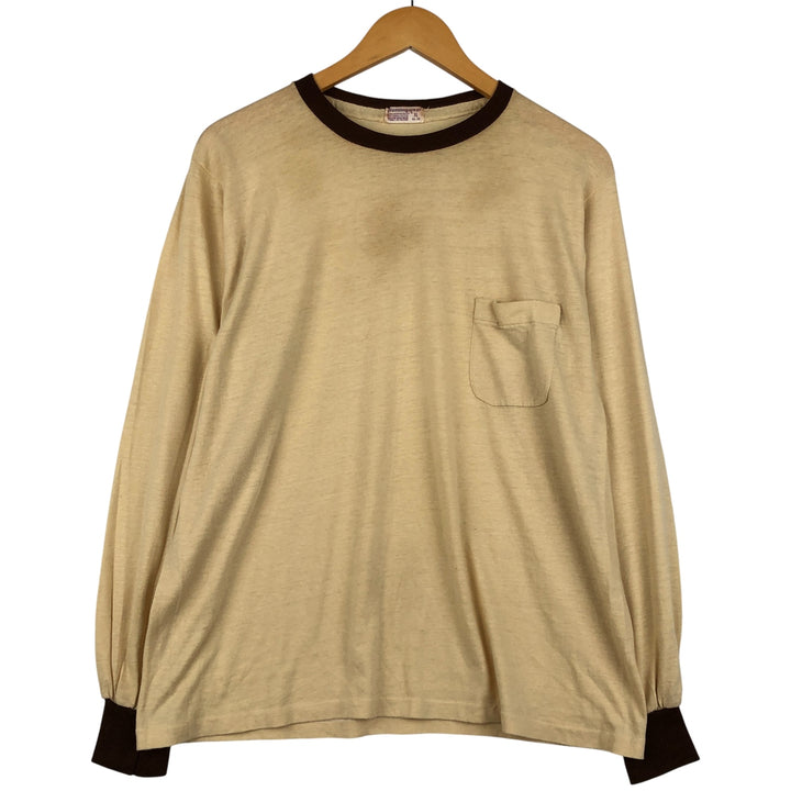 Vintage 1980'S Munsingwear Solid Pocket Long Sleeve T-Shirt, Men's XL polyester Beige type Vintage Second Hand