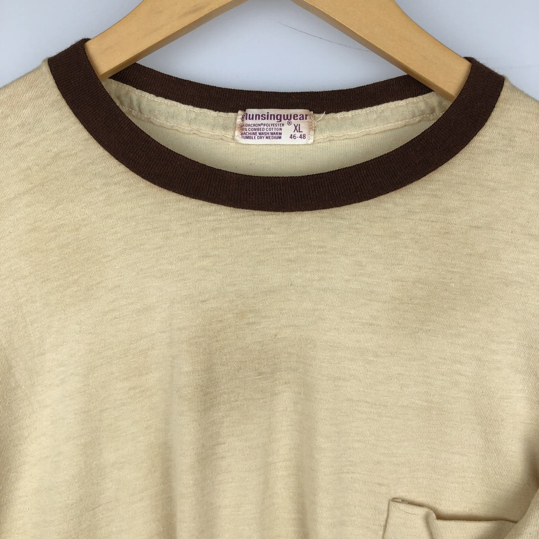 Vintage 1980'S Munsingwear Solid Pocket Long Sleeve T-Shirt, Men's XL polyester Beige type Vintage Second Hand
