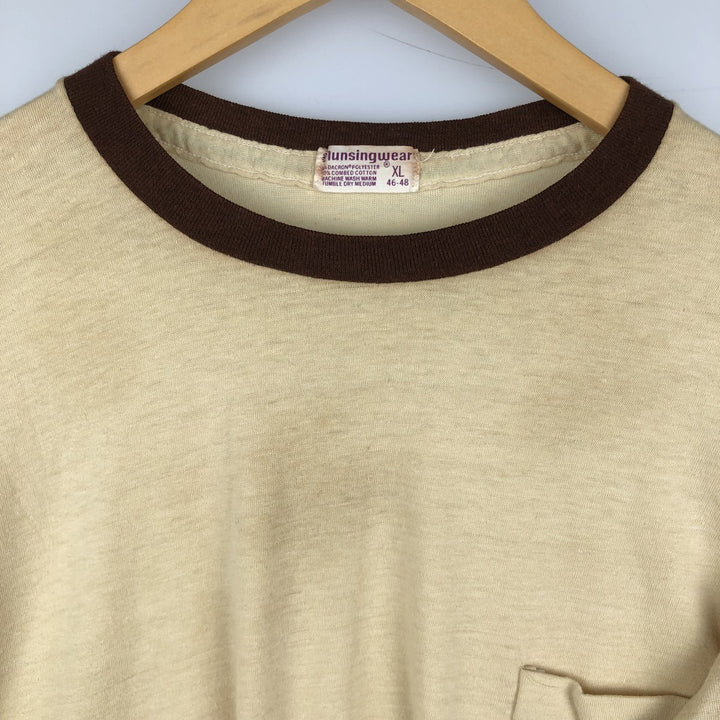 Vintage 1980'S Munsingwear Solid Pocket Long Sleeve T-Shirt, Men's XL polyester Beige type Vintage Second Hand