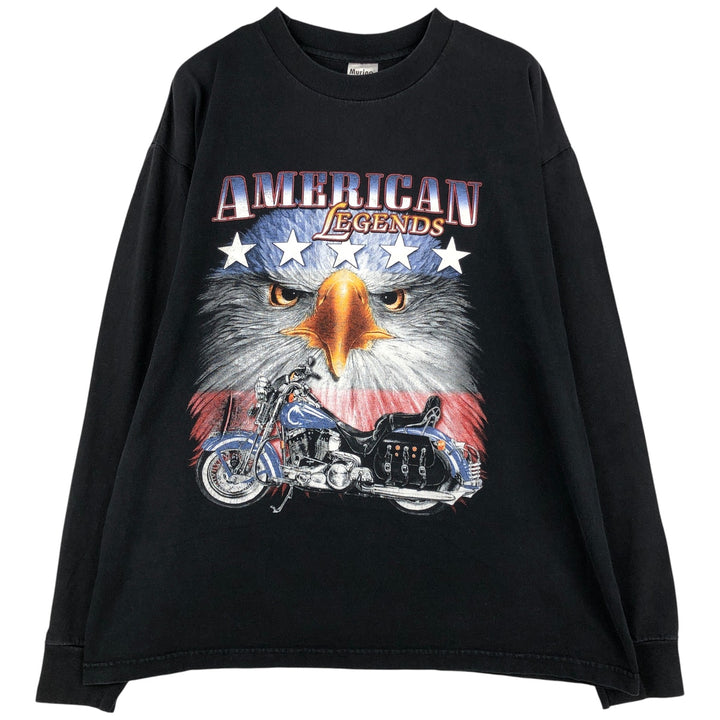 90'S MURINA Eagle Pattern Motorcycle Long Sleeve T-Shirt, Made in USA, Men's XL cotton black type Vintage Second Hand