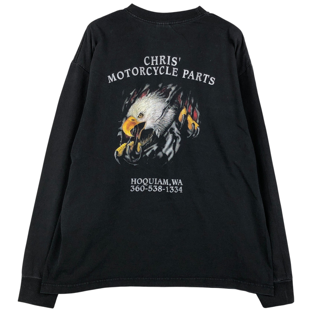 90'S MURINA Eagle Pattern Motorcycle Long Sleeve T-Shirt, Made in USA, Men's XL cotton black type Vintage Second Hand