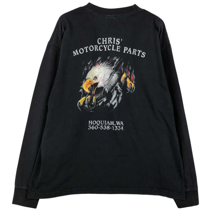 90'S MURINA Eagle Pattern Motorcycle Long Sleeve T-Shirt, Made in USA, Men's XL cotton black type Vintage Second Hand