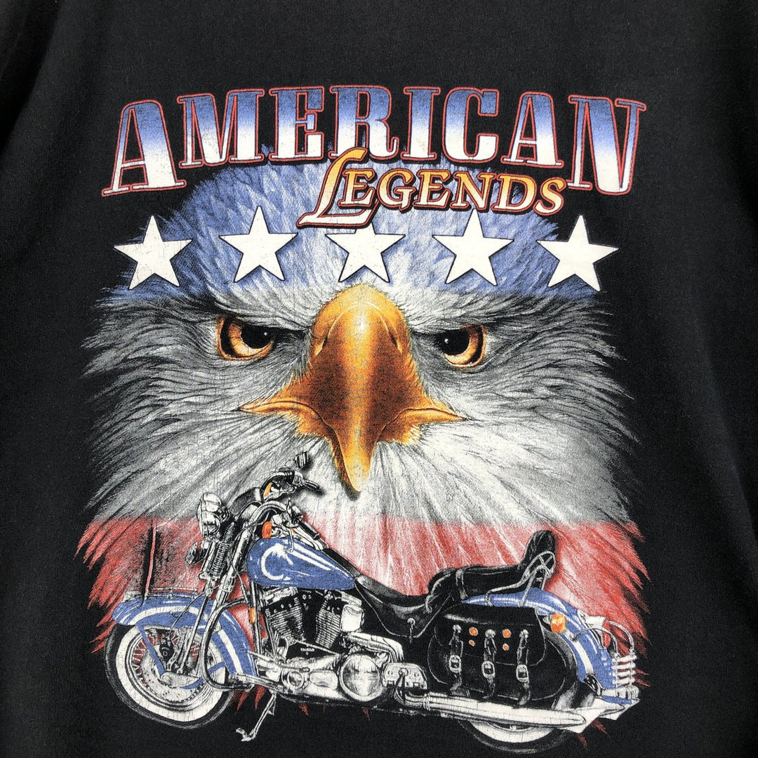 90'S MURINA Eagle Pattern Motorcycle Long Sleeve T-Shirt, Made in USA, Men's XL cotton black type Vintage Second Hand