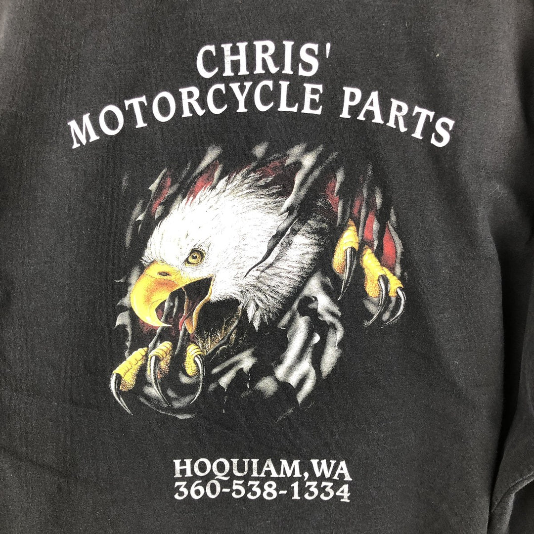 90'S MURINA Eagle Pattern Motorcycle Long Sleeve T-Shirt, Made in USA, Men's XL cotton black type Vintage Second Hand