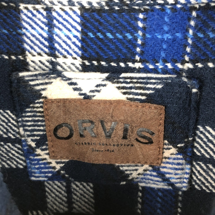 Orvis Classic Collection Long Sleeve Heavy Flannel Check Shirt, Men's Size Small cotton blue type Vintage Second Hand