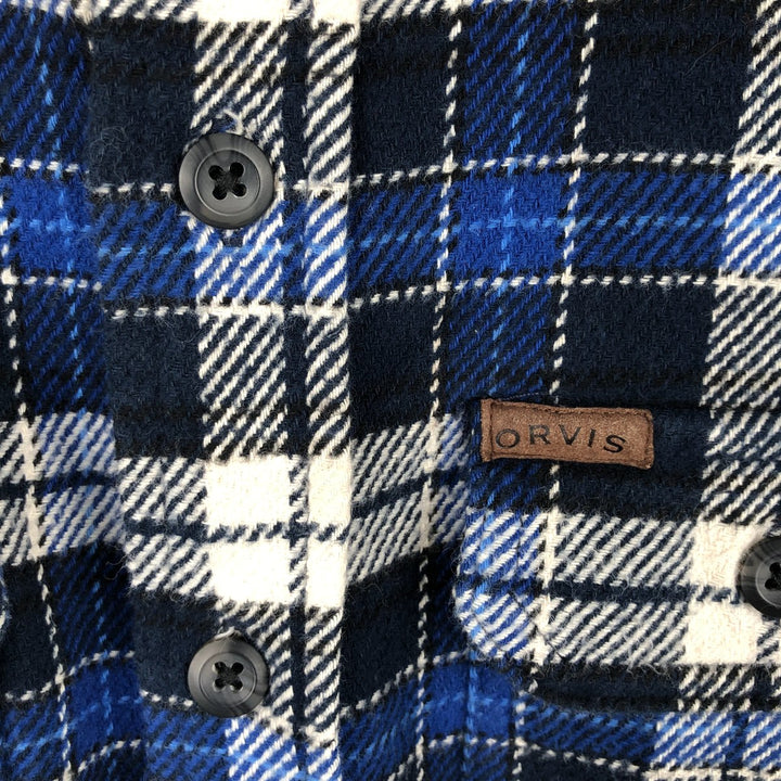 Orvis Classic Collection Long Sleeve Heavy Flannel Check Shirt, Men's Size Small cotton blue type Vintage Second Hand
