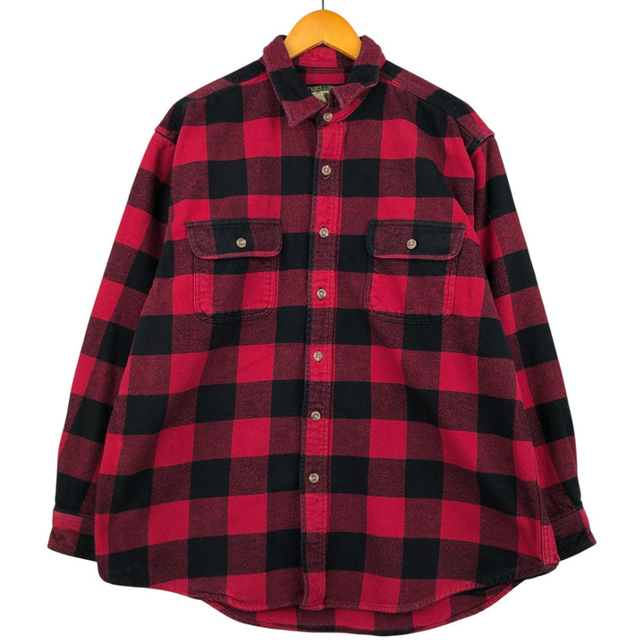 FIELD AND STREAM Buffalo Check Long Sleeve Heavy Flannel Check Shirt Men's XL cotton wine-red Vintage Second Hand