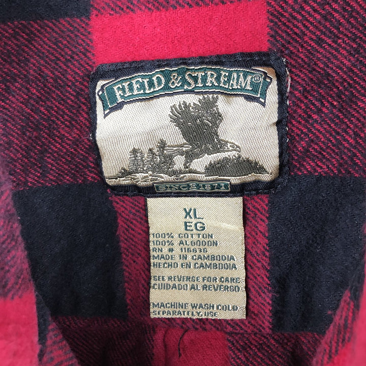 FIELD AND STREAM Buffalo Check Long Sleeve Heavy Flannel Check Shirt Men's XL cotton wine-red Vintage Second Hand