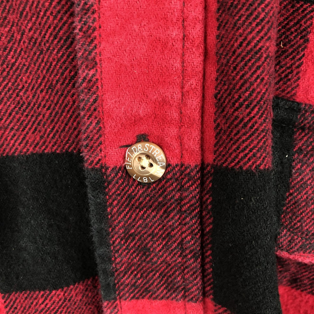 FIELD AND STREAM Buffalo Check Long Sleeve Heavy Flannel Check Shirt Men's XL cotton wine-red Vintage Second Hand