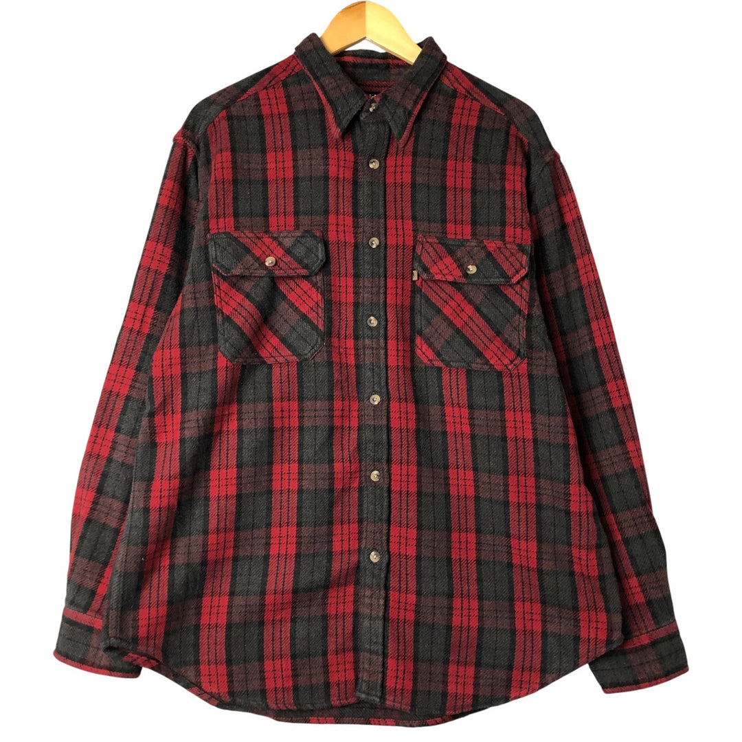 Guide Series Long Sleeve Heavy Flannel Check Shirt Men's Size L cotton wine-red Vintage Second Hand
