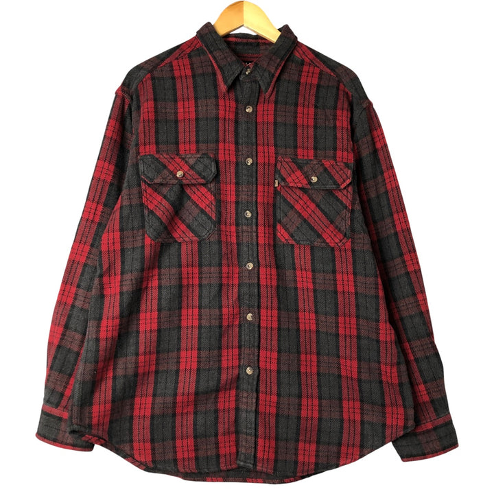 Guide Series Long Sleeve Heavy Flannel Check Shirt Men's Size L cotton wine-red Vintage Second Hand