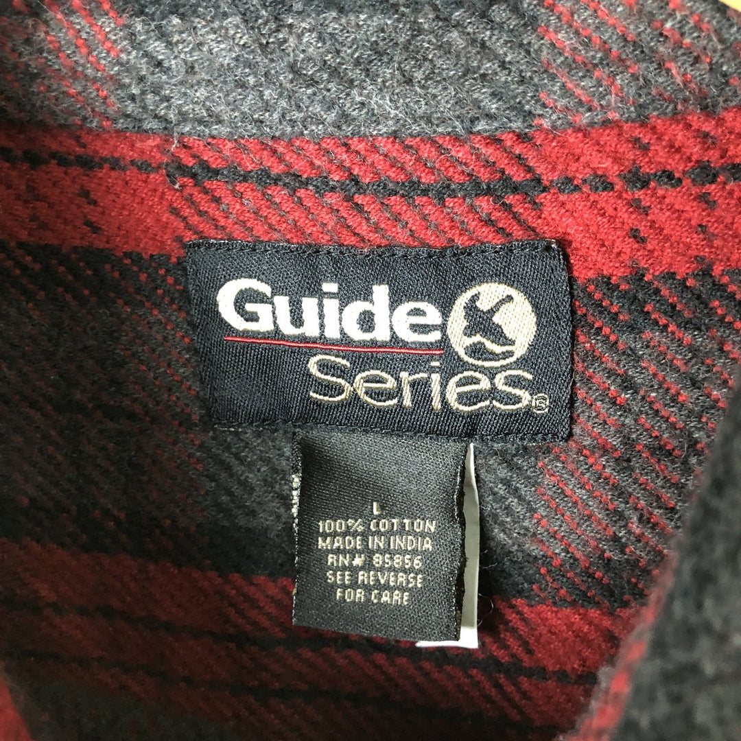 Guide Series Long Sleeve Heavy Flannel Check Shirt Men's Size L cotton wine-red Vintage Second Hand