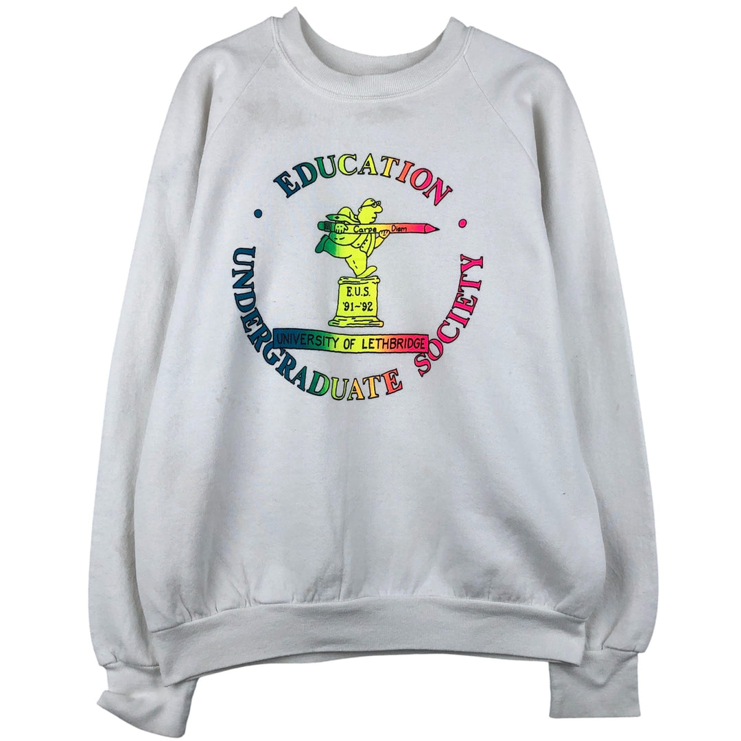 Vintage 90'S Fruit of the Loom college sweatshirt, made in Canada, size L, men's cotton white type Vintage Second Hand