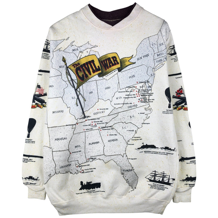 90'S Art Unlimited Sportswear all-over print sweatshirt, USA made, men's size M, vintage cotton white type Vintage Second Hand