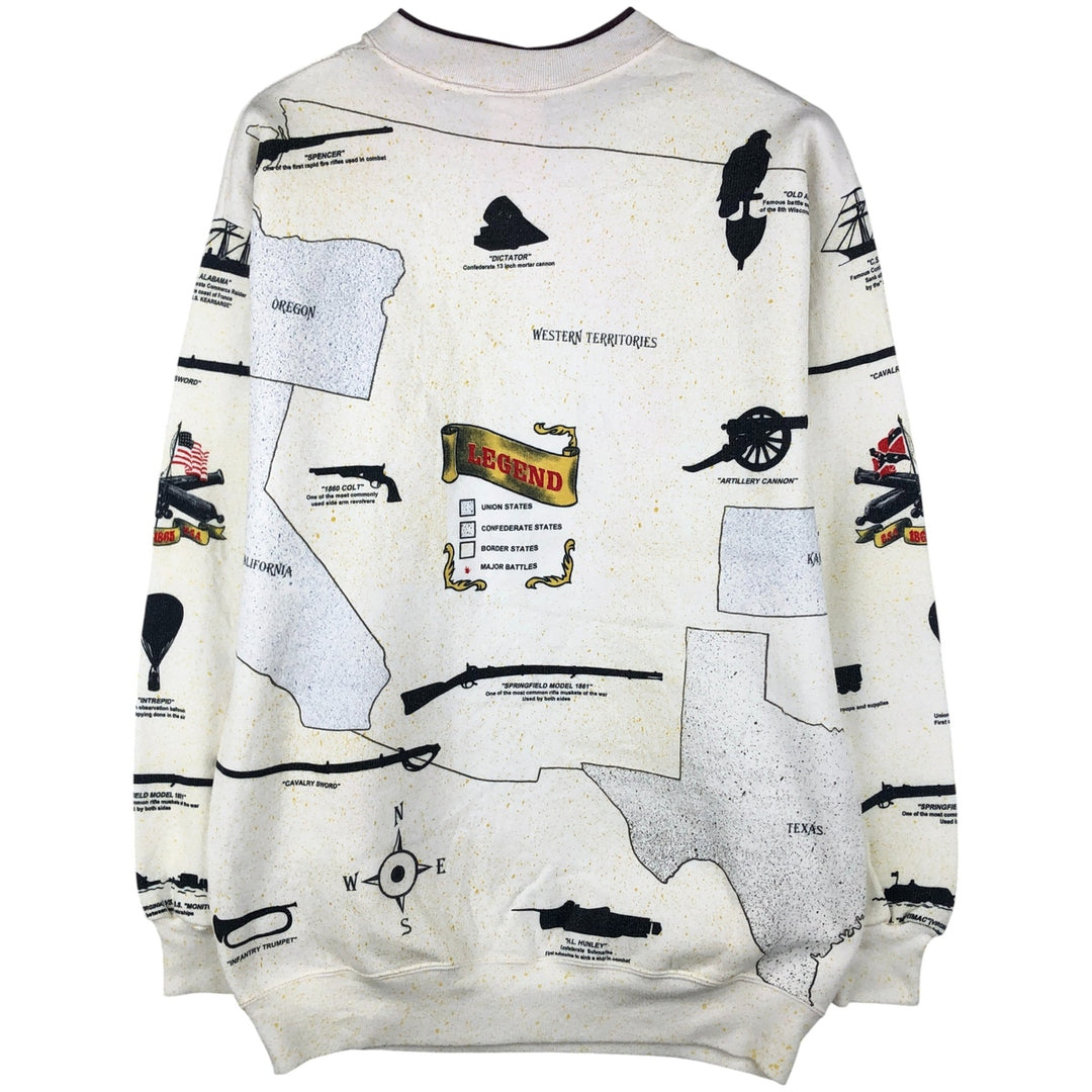 90'S Art Unlimited Sportswear all-over print sweatshirt, USA made, men's size M, vintage cotton white type Vintage Second Hand