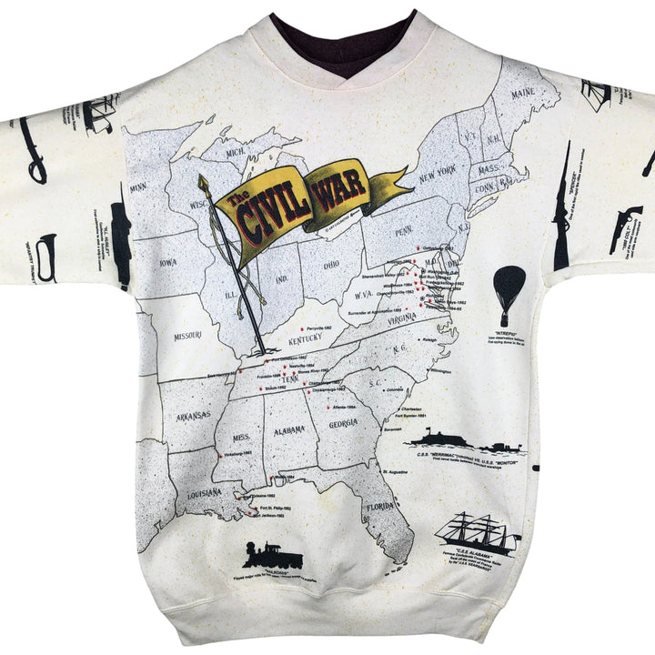 90'S Art Unlimited Sportswear all-over print sweatshirt, USA made, men's size M, vintage cotton white type Vintage Second Hand