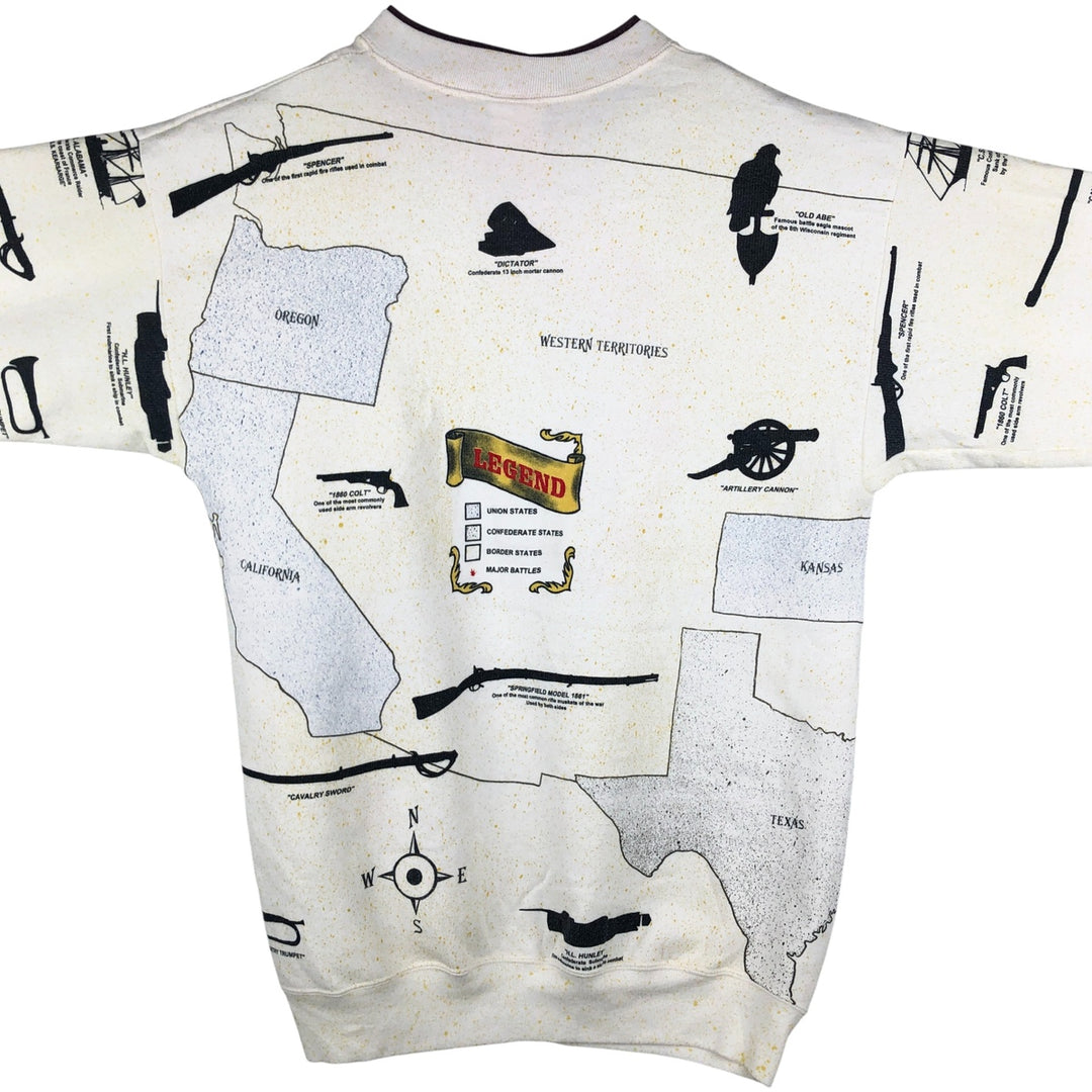 90'S Art Unlimited Sportswear all-over print sweatshirt, USA made, men's size M, vintage cotton white type Vintage Second Hand