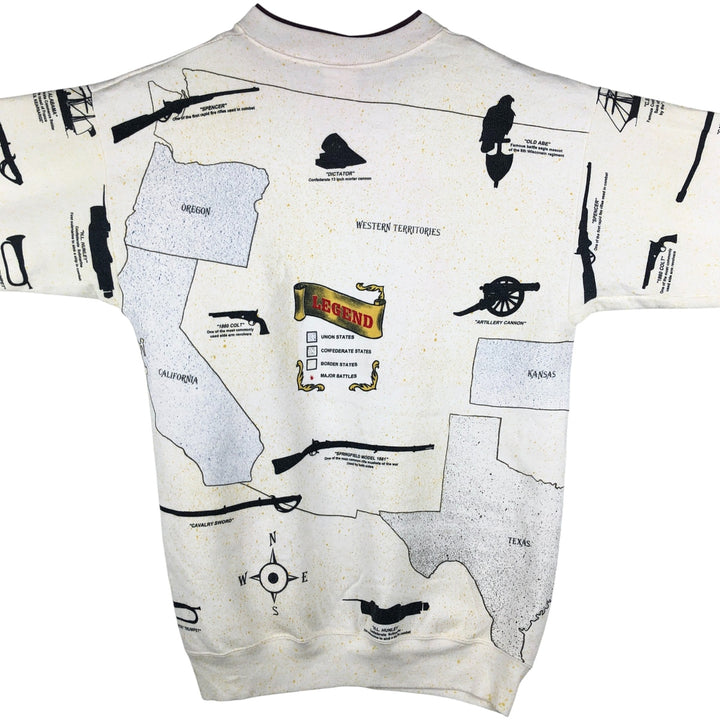 90'S Art Unlimited Sportswear all-over print sweatshirt, USA made, men's size M, vintage cotton white type Vintage Second Hand