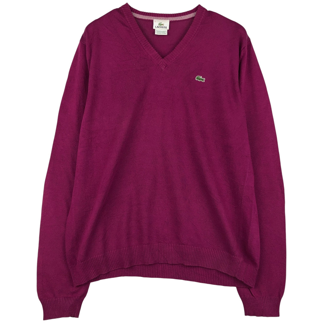 Lacoste V-neck cotton knit sweater, size 5, men's size L cotton Purple type red-purple Vintage Second Hand