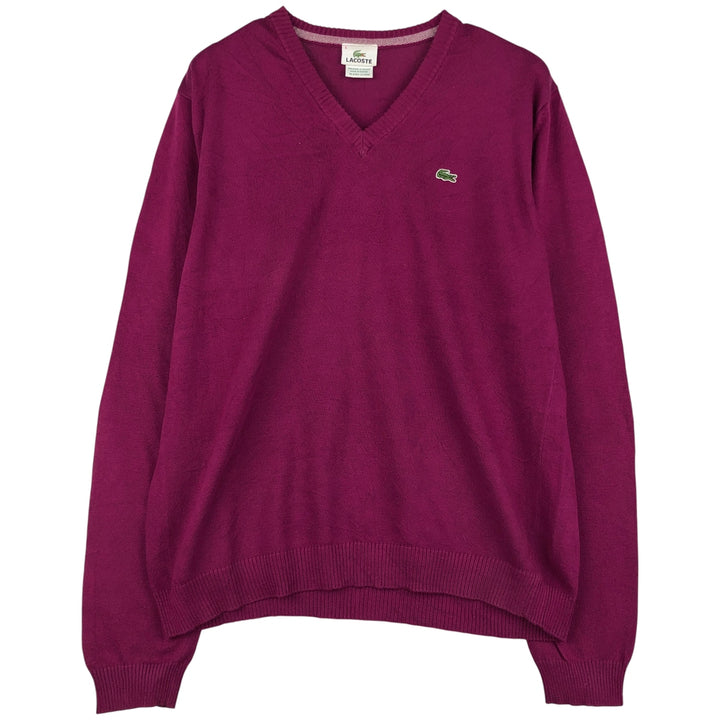 Lacoste V-neck cotton knit sweater, size 5, men's size L cotton Purple type red-purple Vintage Second Hand