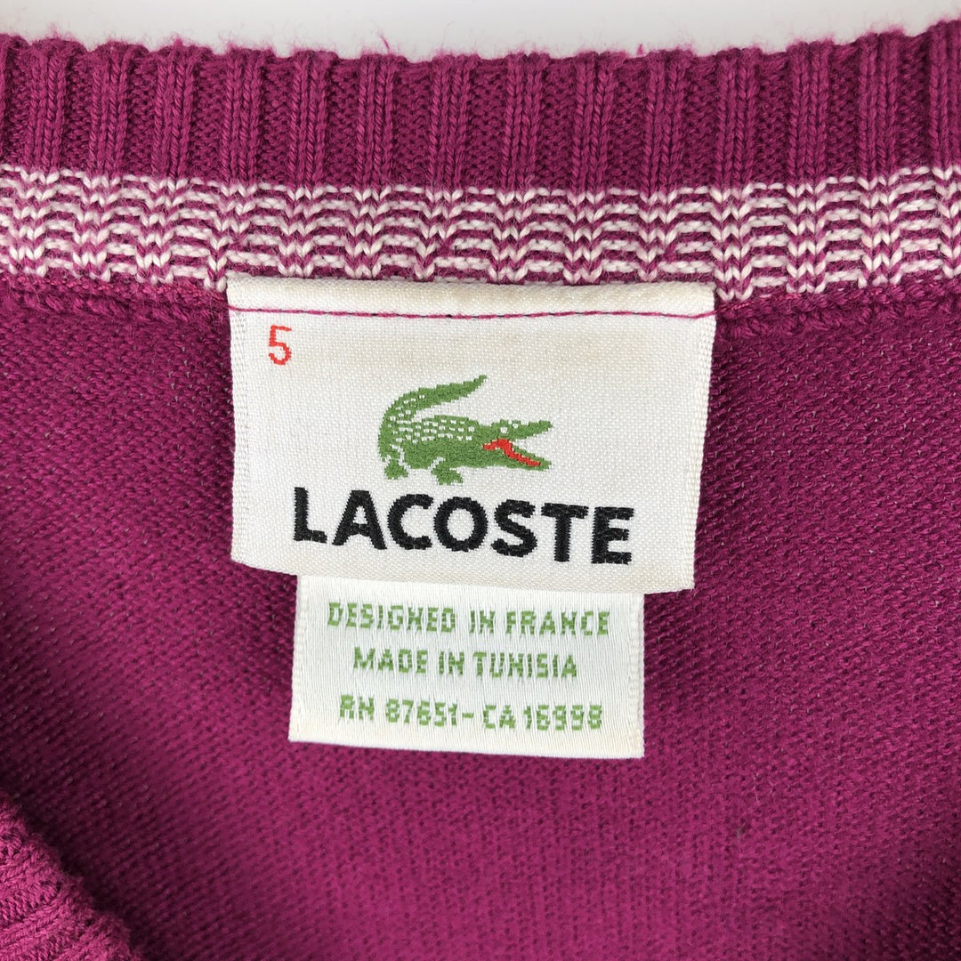 Lacoste V-neck cotton knit sweater, size 5, men's size L cotton Purple type red-purple Vintage Second Hand
