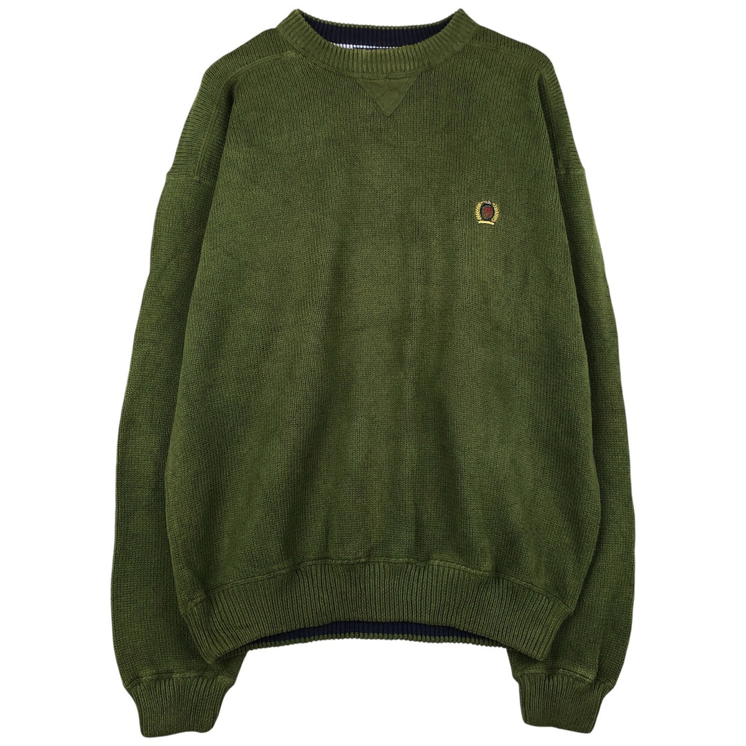 90s~ Tommy Hilfiger Cotton Knit Sweater Men's XL Vintage cotton Khaki type sage green Vintage Second Hand