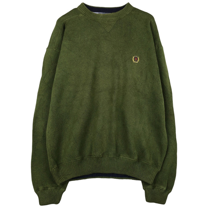 90s~ Tommy Hilfiger Cotton Knit Sweater Men's XL Vintage cotton Khaki type sage green Vintage Second Hand