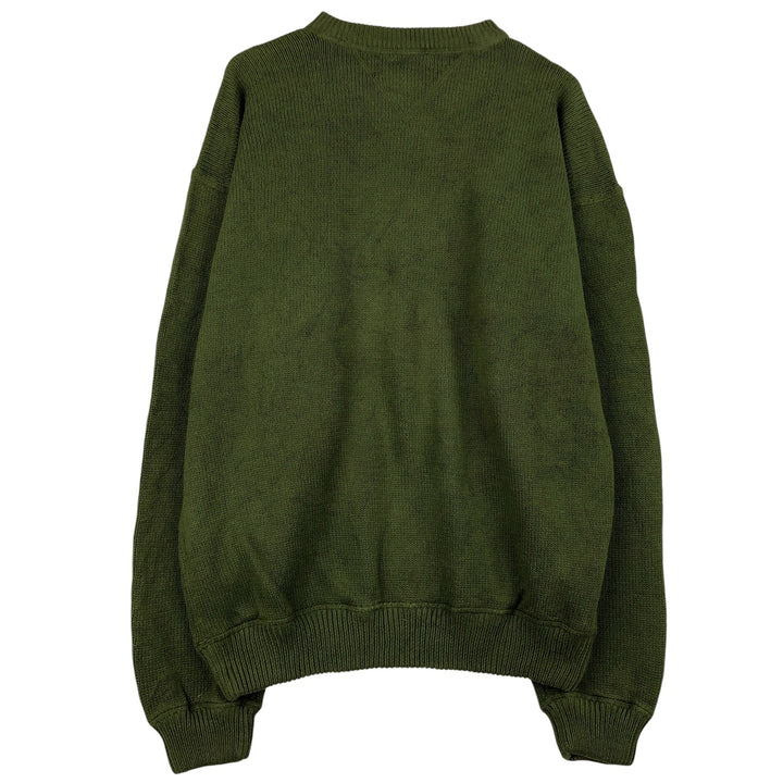 90s~ Tommy Hilfiger Cotton Knit Sweater Men's XL Vintage cotton Khaki type sage green Vintage Second Hand