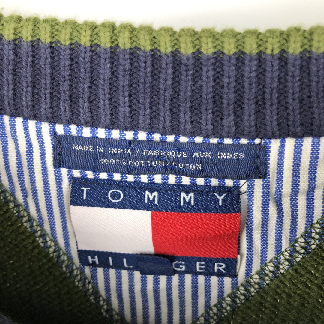 90s~ Tommy Hilfiger Cotton Knit Sweater Men's XL Vintage cotton Khaki type sage green Vintage Second Hand