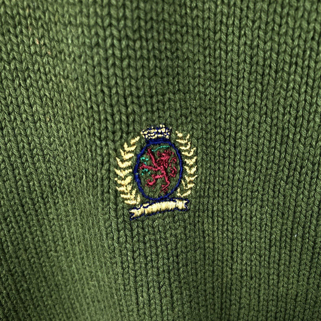 90s~ Tommy Hilfiger Cotton Knit Sweater Men's XL Vintage cotton Khaki type sage green Vintage Second Hand