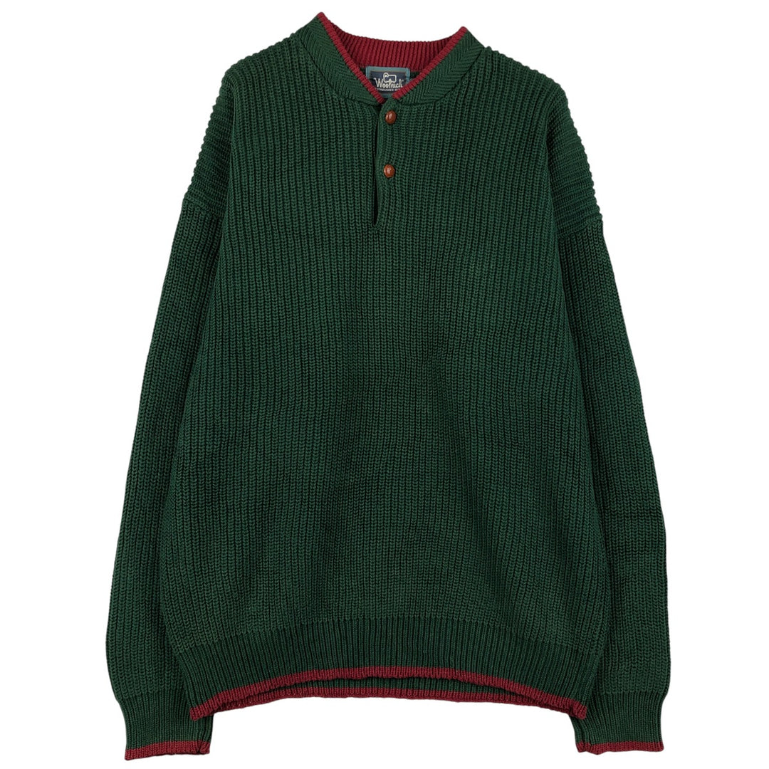Vintage 90'S WOOLRICH ribbed cotton knit sweater, henley neck, men's size XL cotton green type Vintage Second Hand