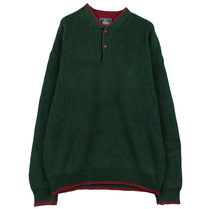 Vintage 90'S WOOLRICH ribbed cotton knit sweater, henley neck, men's size XL cotton green type Vintage Second Hand
