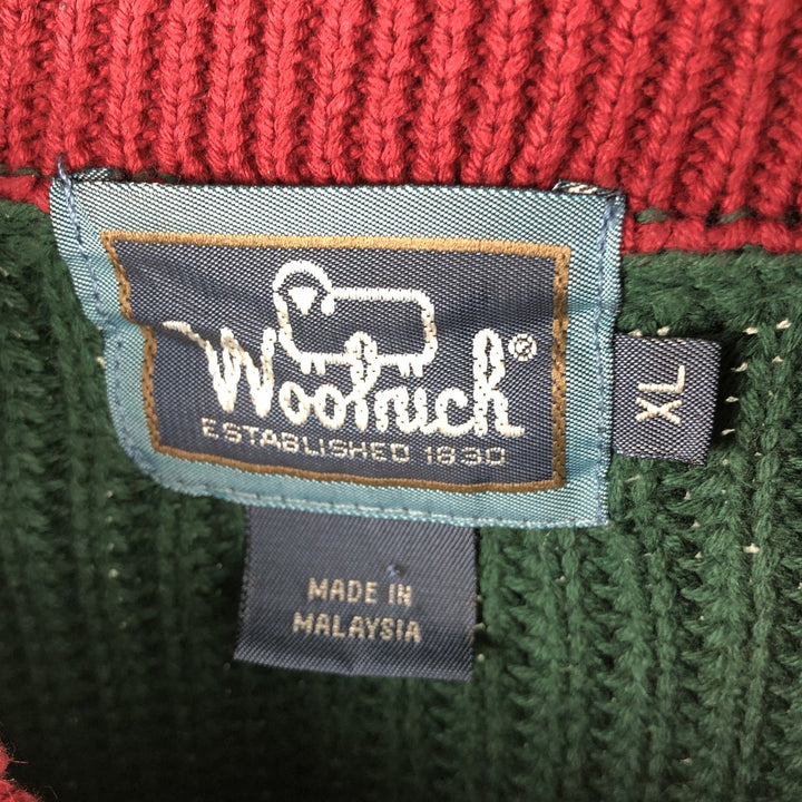 Vintage 90'S WOOLRICH ribbed cotton knit sweater, henley neck, men's size XL cotton green type Vintage Second Hand