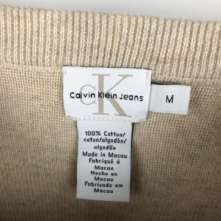 Calvin Klein Jeans Cotton Knit Sweater, Men's Size M cotton Beige type Vintage Second Hand