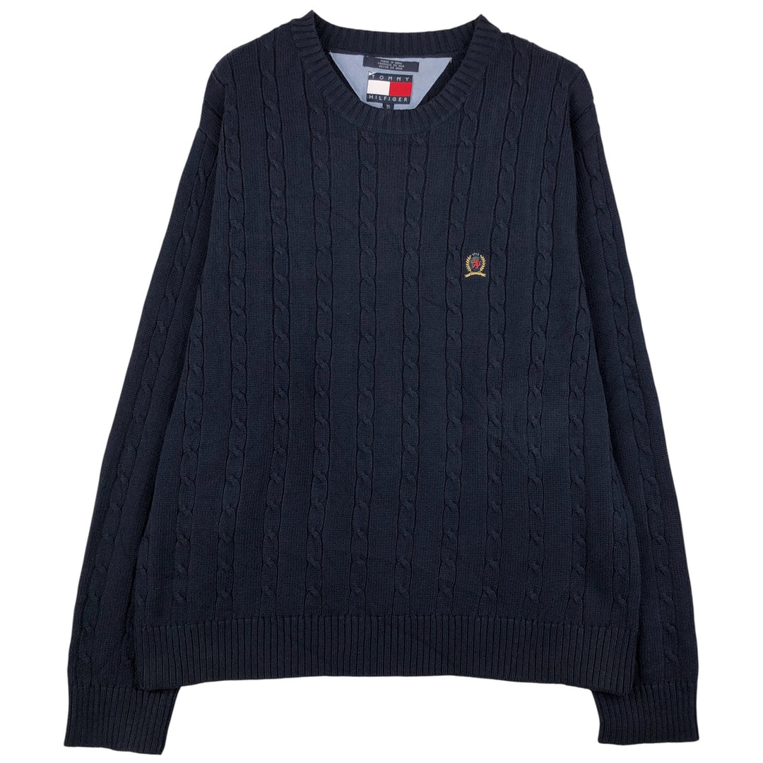 90s~ Tommy Hilfiger TOMMY HILFIGER Cable Knit Cotton Knit Sweater Men's XL Size Vintage cotton navy blue type Vintage Second Hand