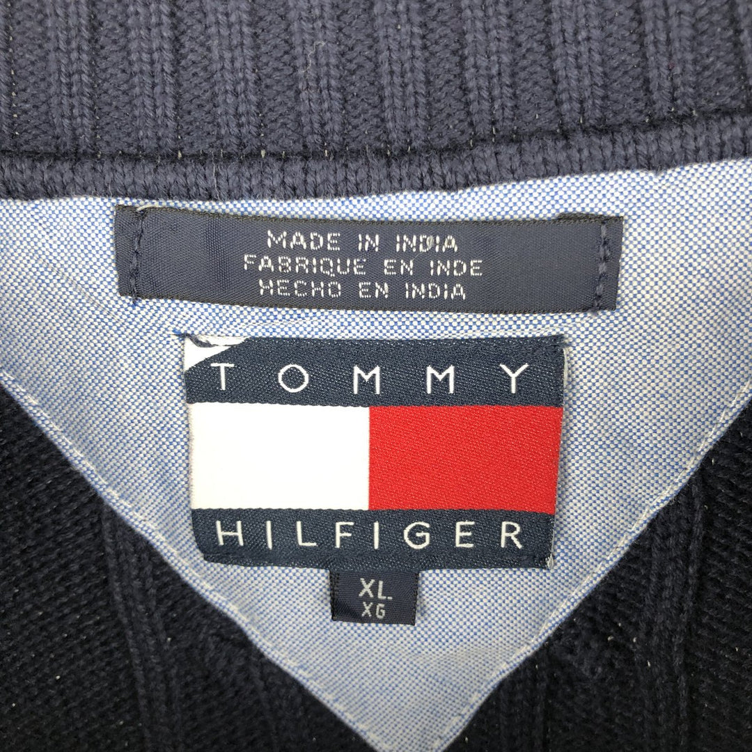 90s~ Tommy Hilfiger TOMMY HILFIGER Cable Knit Cotton Knit Sweater Men's XL Size Vintage cotton navy blue type Vintage Second Hand
