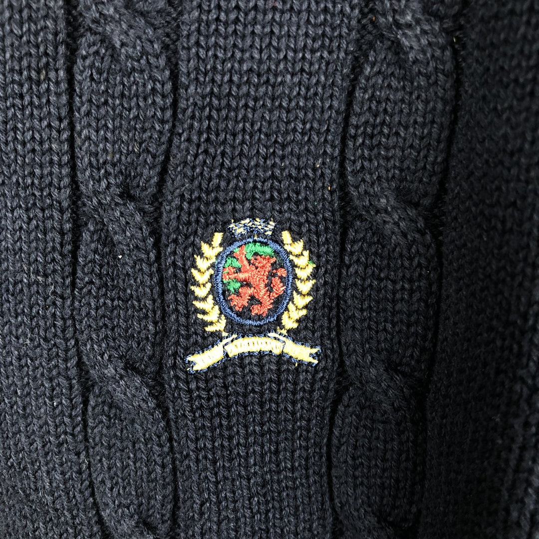 90s~ Tommy Hilfiger TOMMY HILFIGER Cable Knit Cotton Knit Sweater Men's XL Size Vintage cotton navy blue type Vintage Second Hand