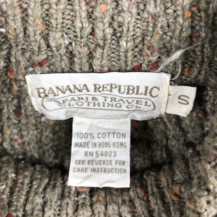80'S Banana Republic Color Nep High Neck Ribbed Cotton Knit Sweater, Men's Size Small cotton Khaki type Vintage Second Hand