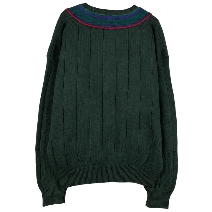 90'S Vintage Nautica V-neck cotton knit sweater, size L, men's cotton Green type dark green Vintage Second Hand