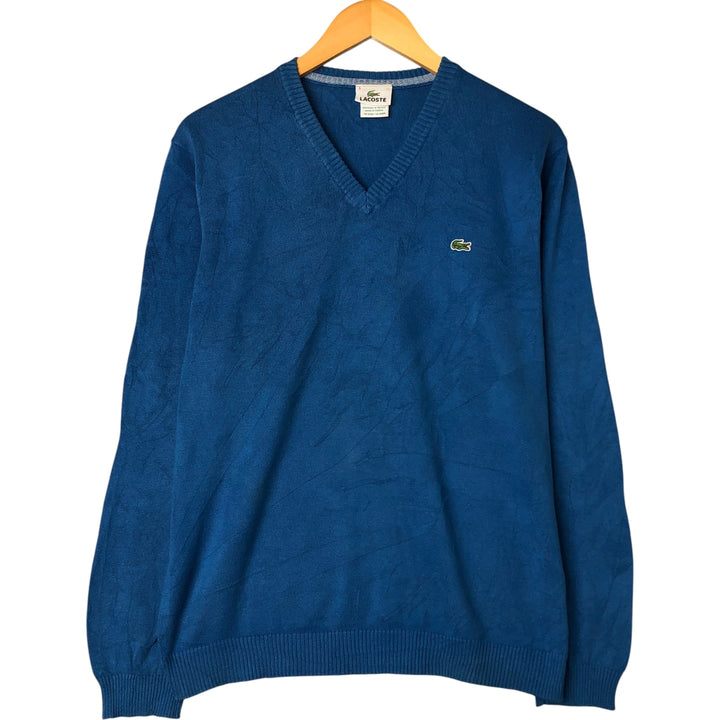 Lacoste V-neck cotton knit sweater, size 5, men's size L cotton blue type Vintage Second Hand