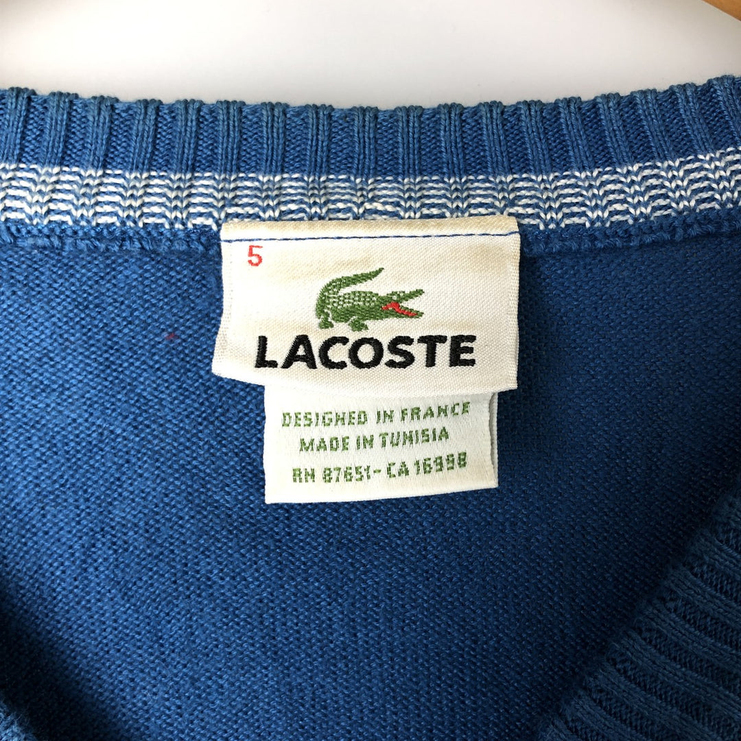Lacoste V-neck cotton knit sweater, size 5, men's size L cotton blue type Vintage Second Hand