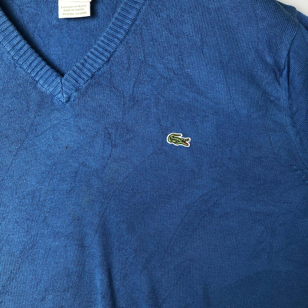 Lacoste V-neck cotton knit sweater, size 5, men's size L cotton blue type Vintage Second Hand