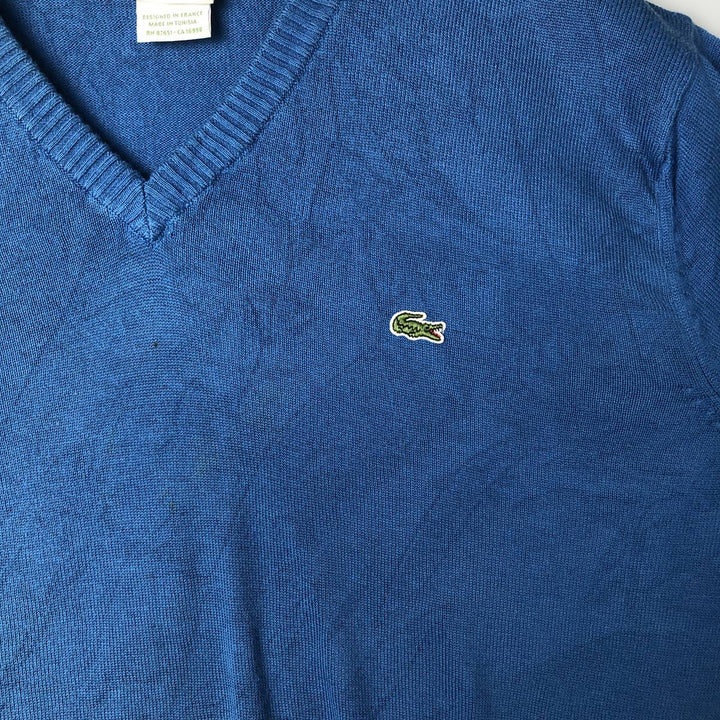 Lacoste V-neck cotton knit sweater, size 5, men's size L cotton blue type Vintage Second Hand