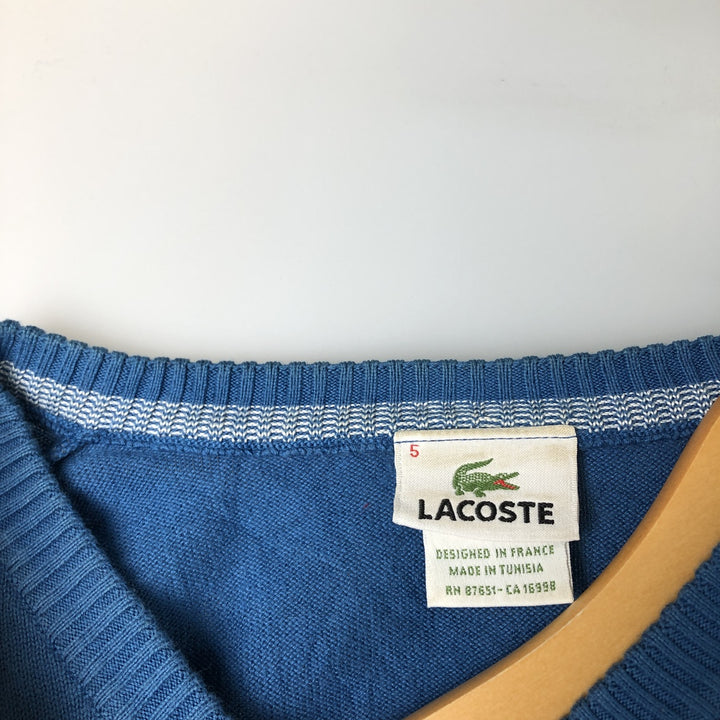 Lacoste V-neck cotton knit sweater, size 5, men's size L cotton blue type Vintage Second Hand