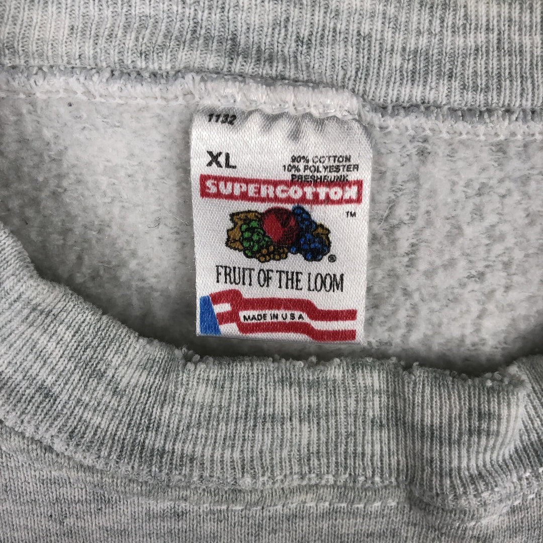 90'S Fruit of the Loom College Sweatshirt, Made in USA, Men's XL, Vintage cotton pale white type Vintage Second Hand