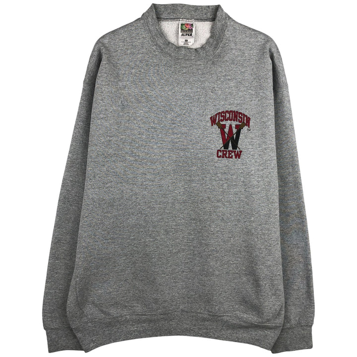 90'S Fruit of the Loom Super Cotton University of Wisconsin College Sweatshirt, Made in USA, Men's Size XL cotton gray type Vintage Second Hand