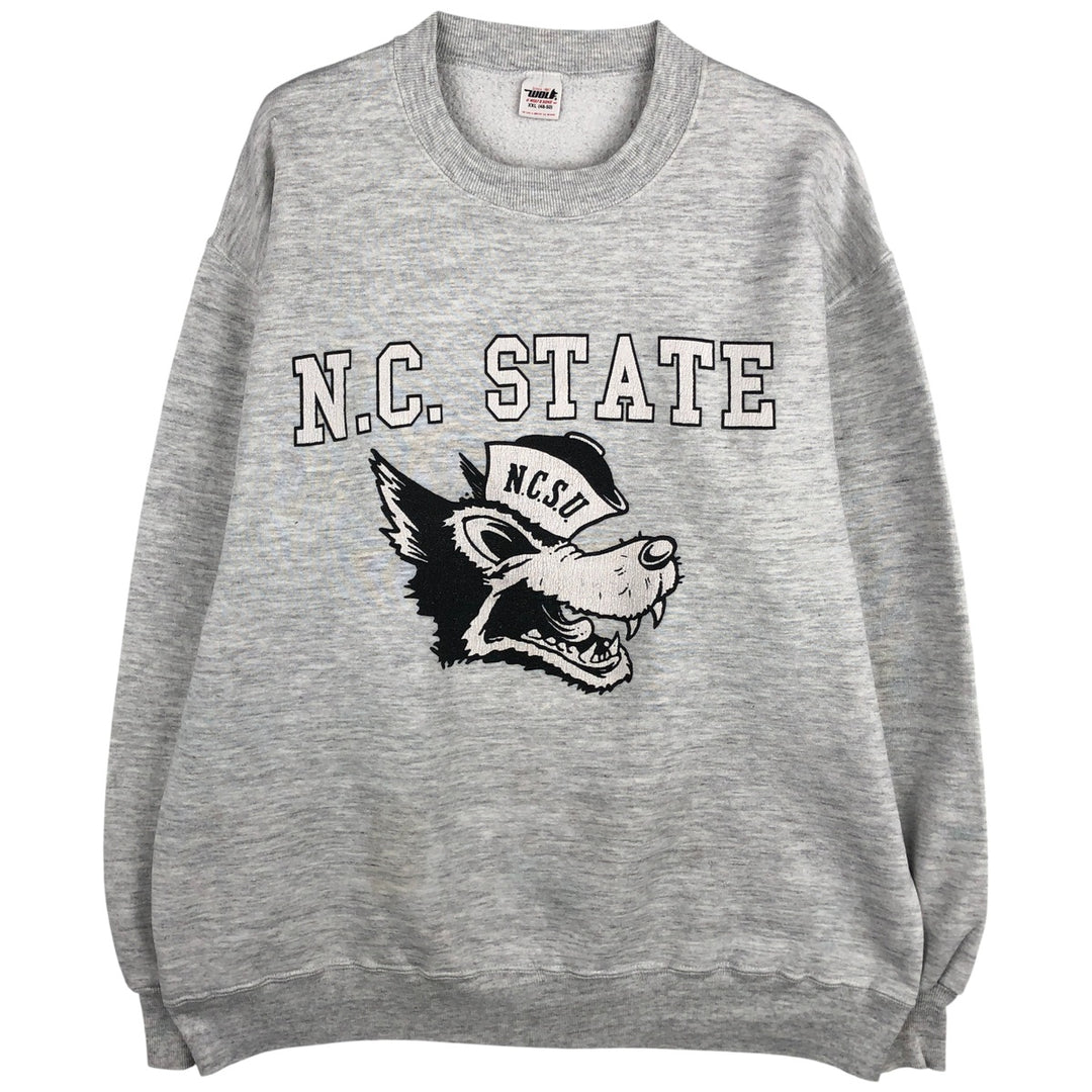 Vintage 80s-90'S WOLF College Character Sweatshirt, Made in USA, Men's XXL polyester gray type Vintage Second Hand