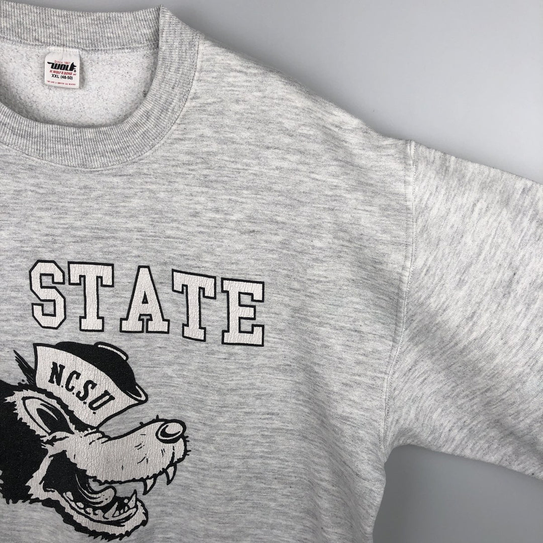 Vintage 80s-90'S WOLF College Character Sweatshirt, Made in USA, Men's XXL polyester gray type Vintage Second Hand