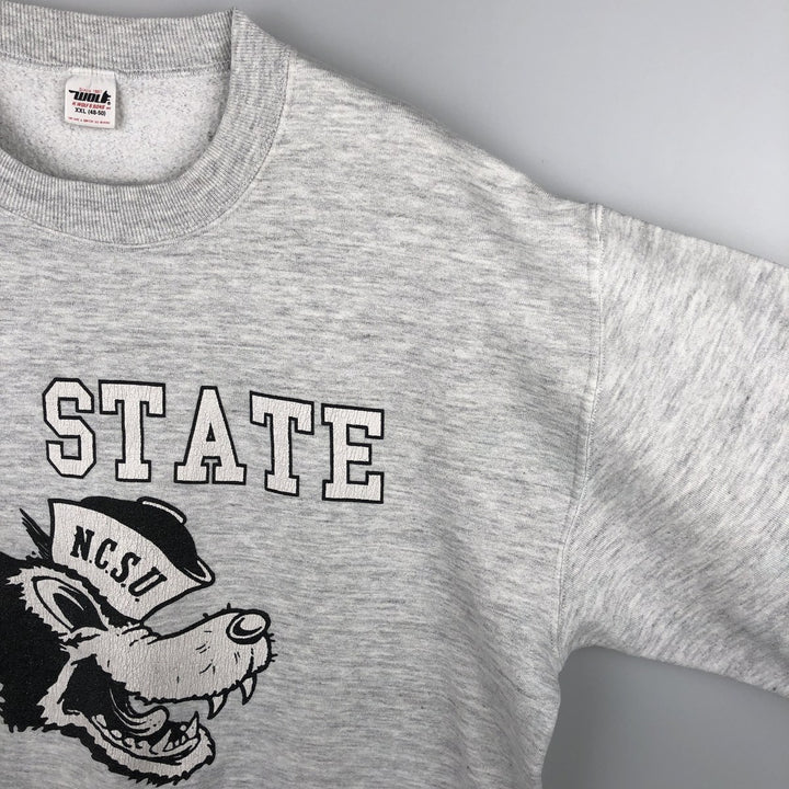 Vintage 80s-90'S WOLF College Character Sweatshirt, Made in USA, Men's XXL polyester gray type Vintage Second Hand